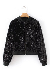 Black Cropped Sparkly Sequin Jacket