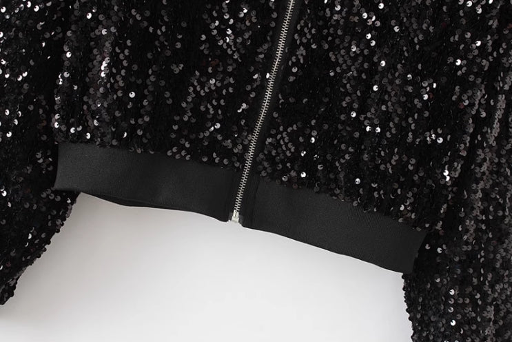 Black Cropped Sparkly Sequin Jacket