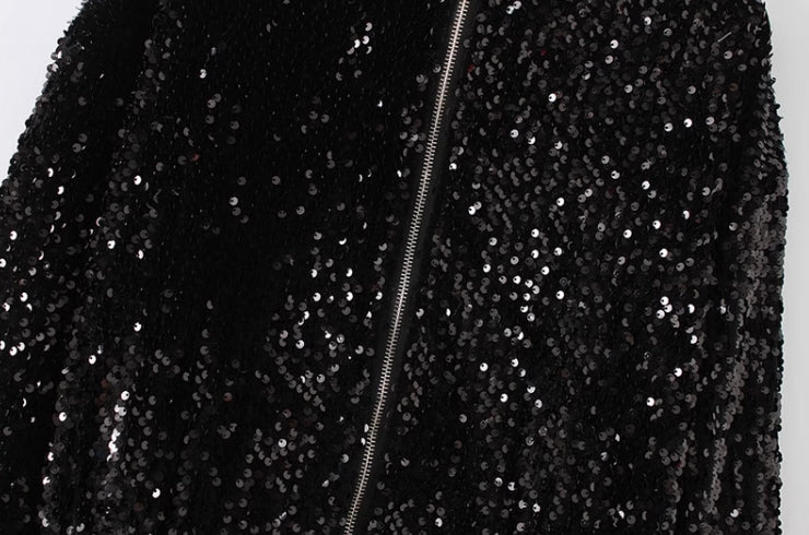 Black Cropped Sparkly Sequin Jacket