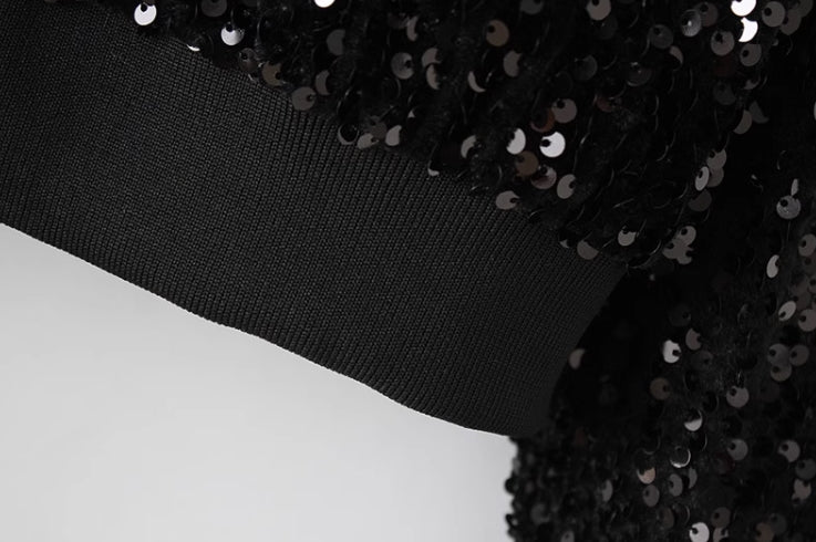Black Cropped Sparkly Sequin Jacket