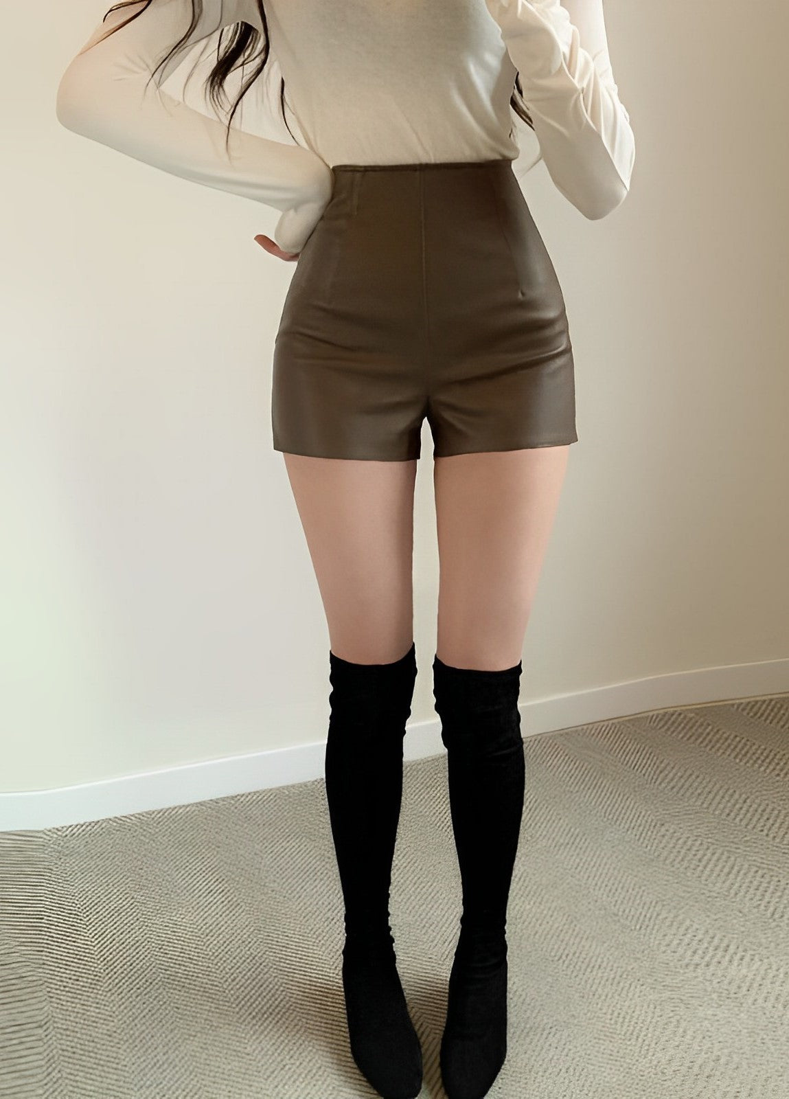 Black Sexy Synthetic Leather Shorts