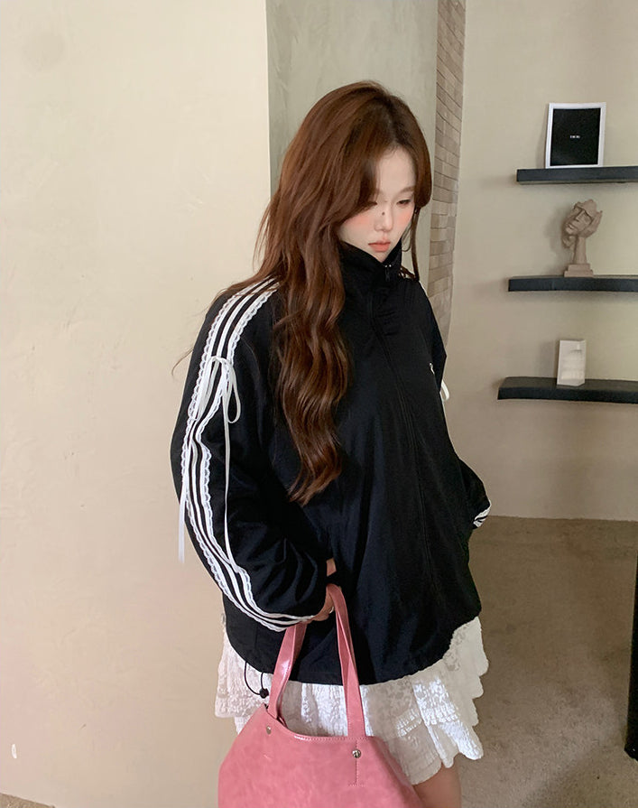 Loose Black Zip Jacket Spring Windproof Top