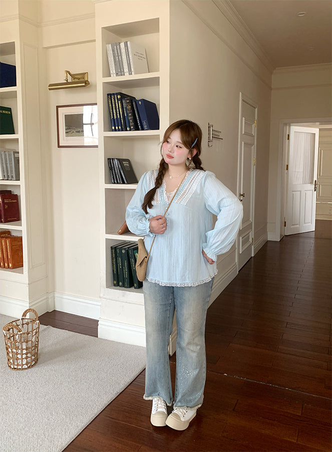 Loose Blue Shirt Slimming Summer Top