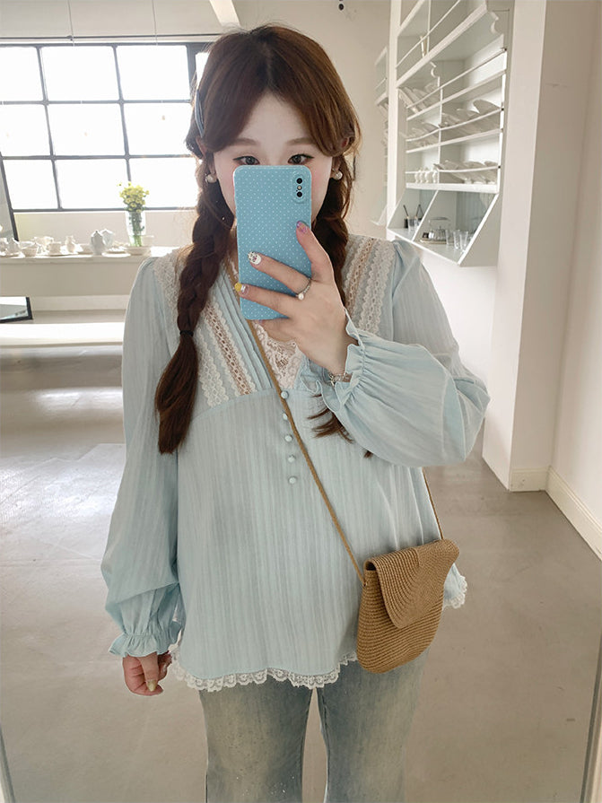 Loose Blue Shirt Slimming Summer Top
