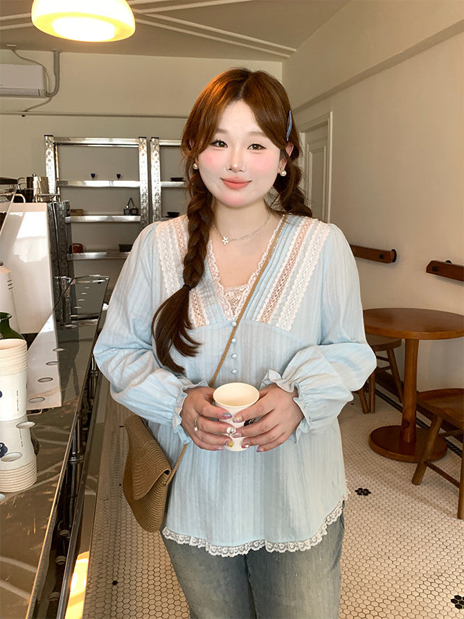 Loose Blue Shirt Slimming Summer Top