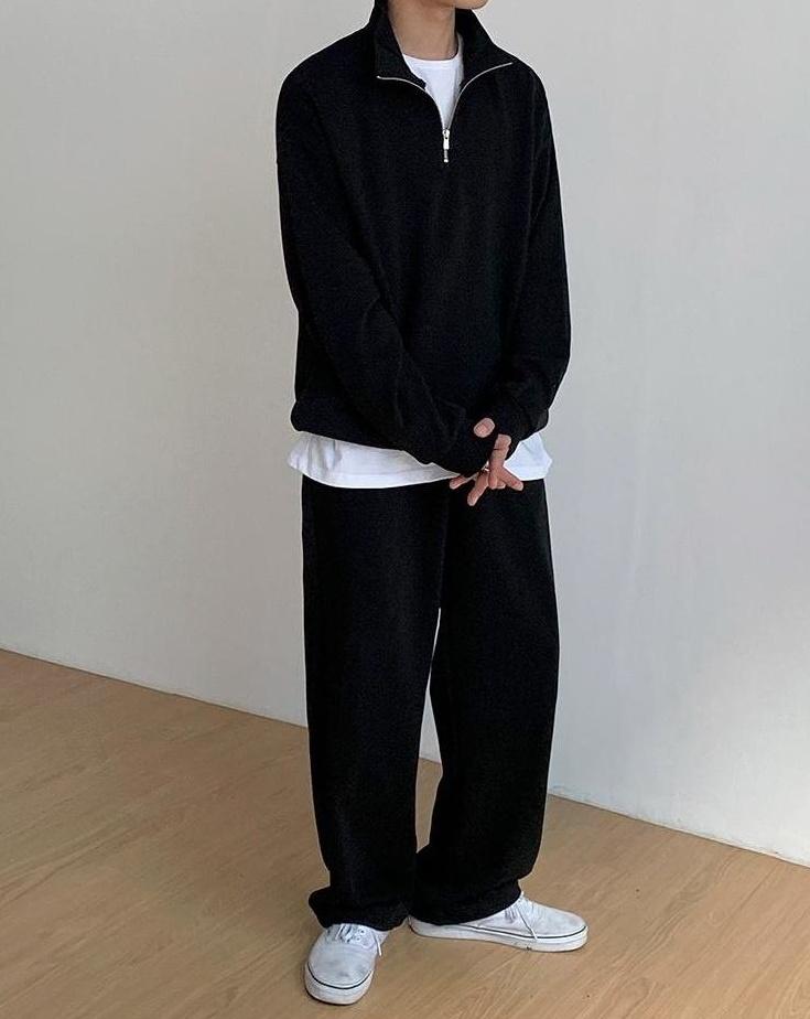 Loose Fit Casual Sports Pants Black Gray