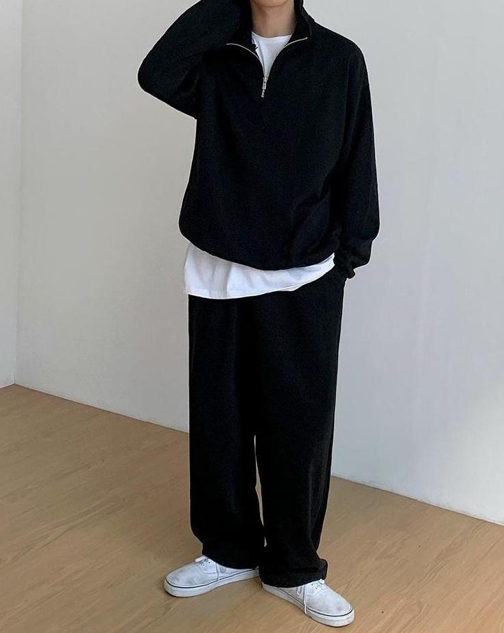 Loose Fit Casual Sports Pants Black Gray