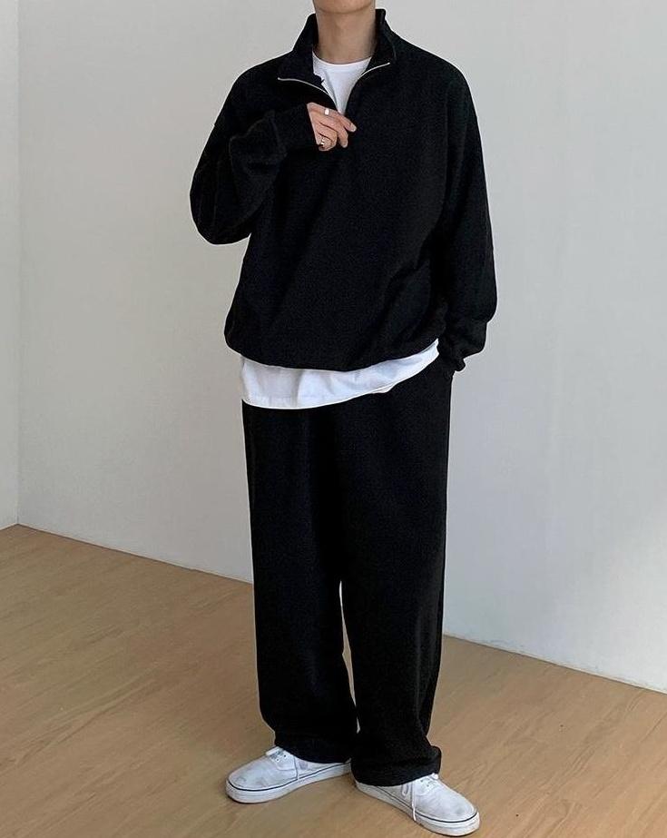 Loose Fit Casual Sports Pants Black Gray