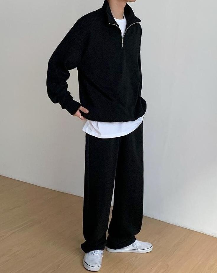 Loose Fit Casual Sports Pants Black Gray