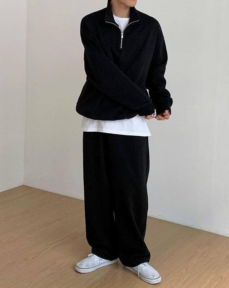 Loose Fit Casual Sports Pants Black Gray