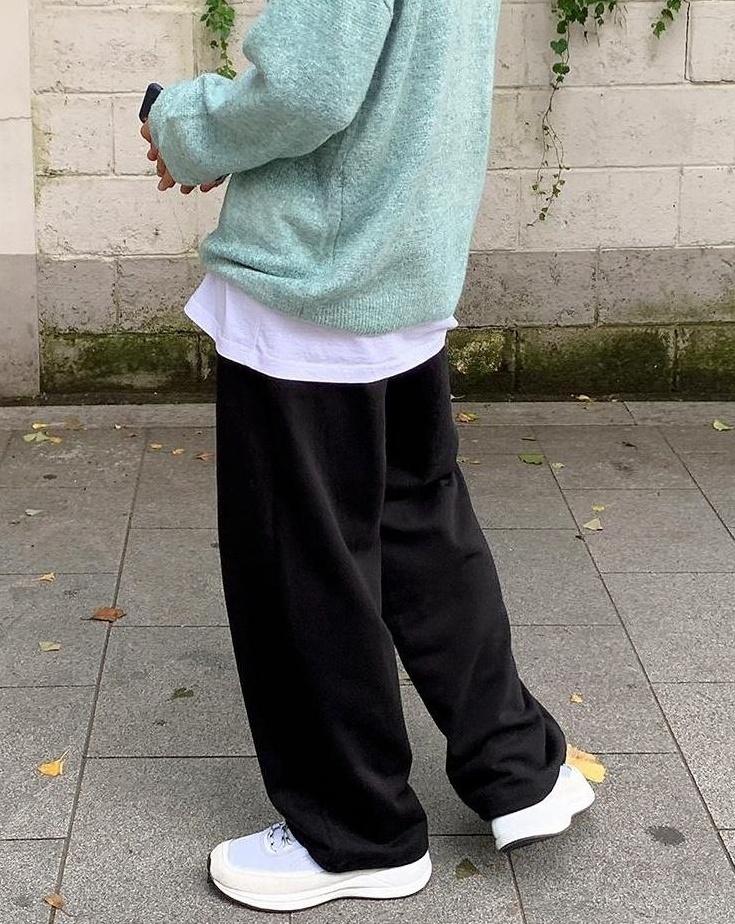 Loose Fit Casual Sports Pants Black Gray