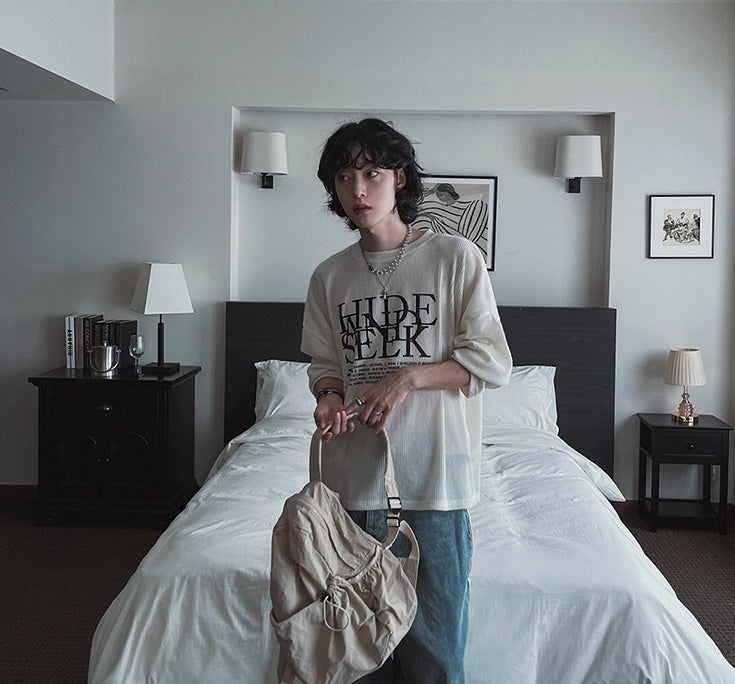 Loose Fit Crewneck Sweatshirt With Letter Print