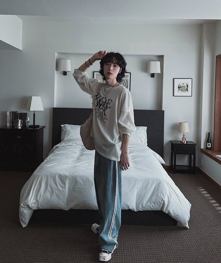 Loose Fit Crewneck Sweatshirt With Letter Print