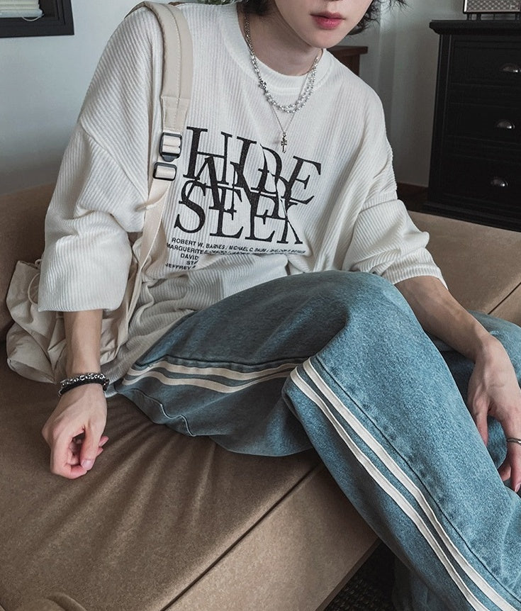 Loose Fit Crewneck Sweatshirt With Letter Print