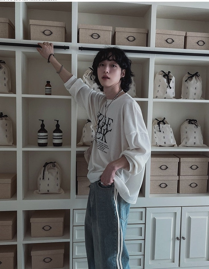 Loose Fit Crewneck Sweatshirt With Letter Print