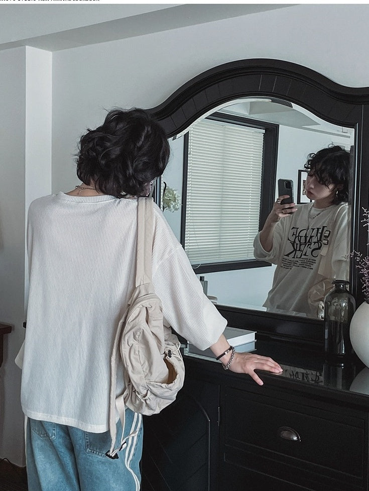 Loose Fit Crewneck Sweatshirt With Letter Print