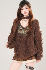 Loose V Neck Embroidered Autumn Sweater