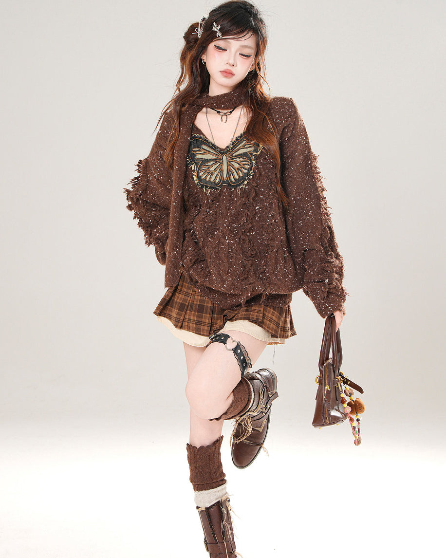 Loose V Neck Embroidered Autumn Sweater