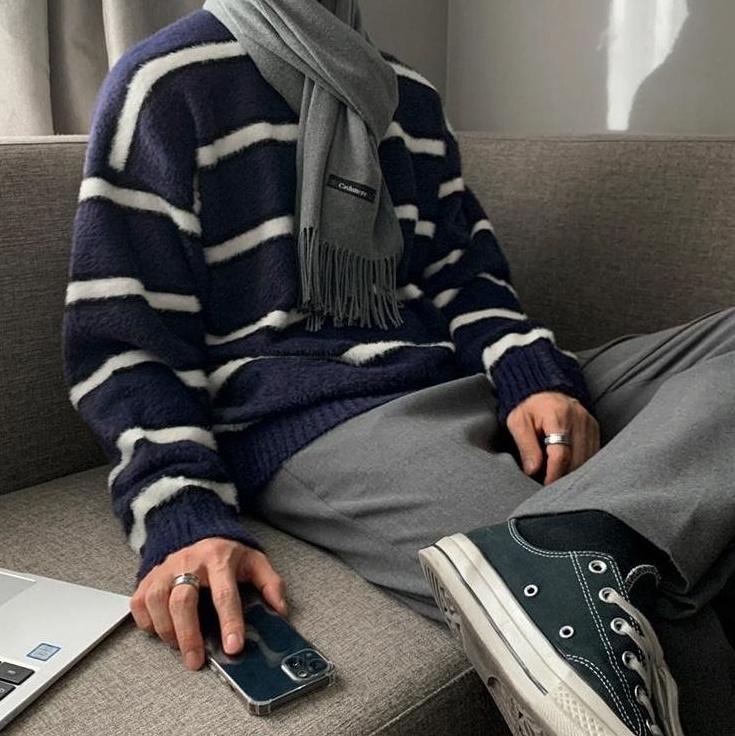 Luxury Striped Knit Sweater In Mink Fleece