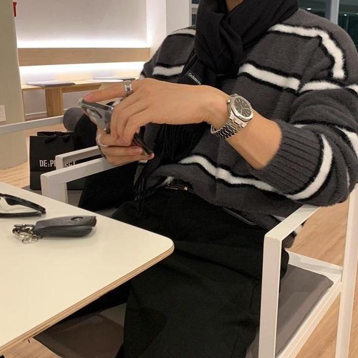 Luxury Striped Knit Sweater In Mink Fleece