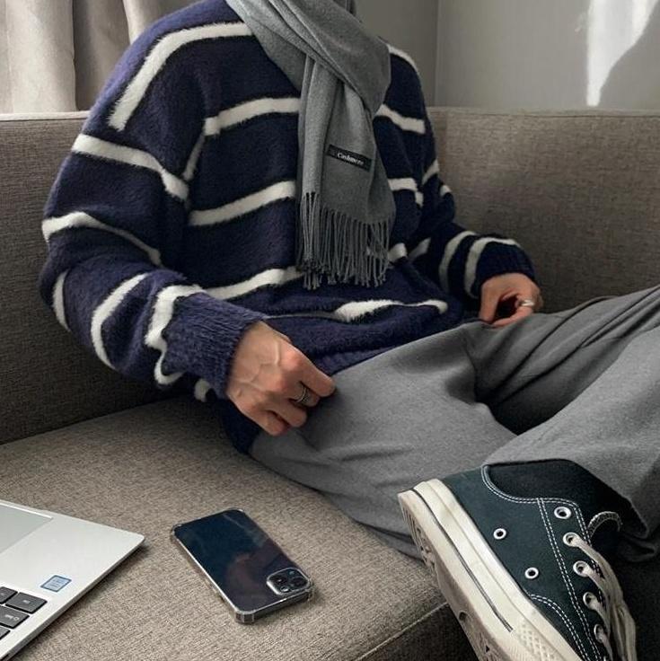 Luxury Striped Knit Sweater In Mink Fleece