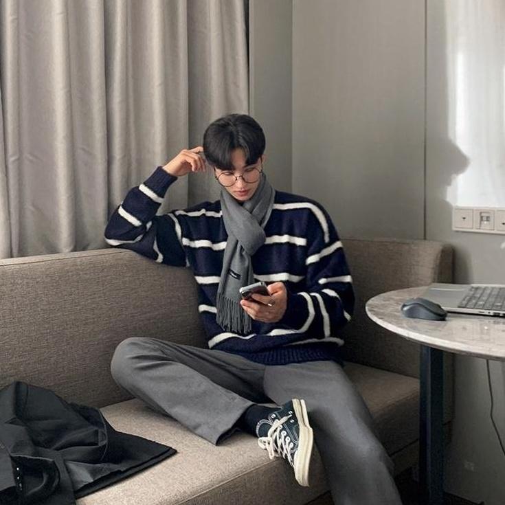 Luxury Striped Knit Sweater In Mink Fleece