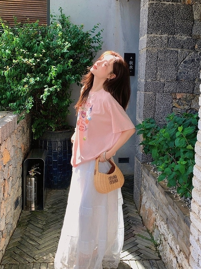 Mesh Skirt And Relaxed T Shirt Set