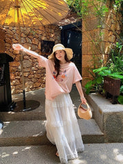 Mesh Skirt And Relaxed T Shirt Set
