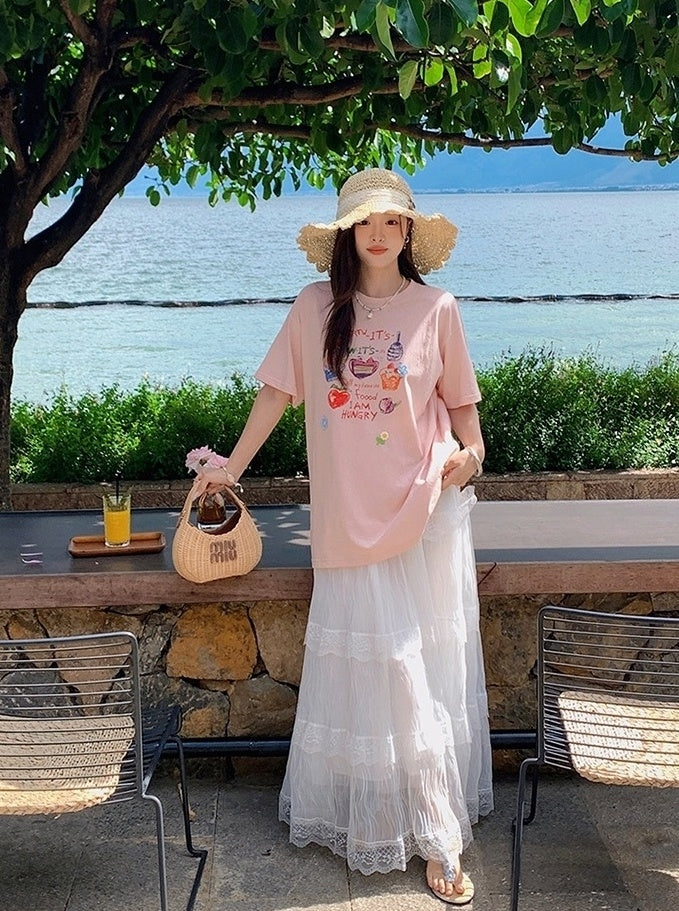 Mesh Skirt And Relaxed T Shirt Set