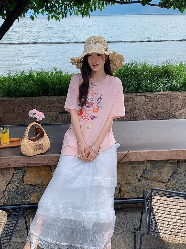 Mesh Skirt And Relaxed T Shirt Set