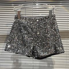 Metallic Grey Sequin Embellished Shorts