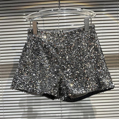 Metallic Grey Sequin Embellished Shorts
