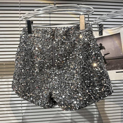 Metallic Grey Sequin Embellished Shorts