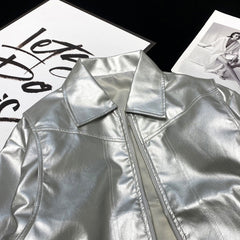 Metallic Grey Zip-Up Bomber Jacket