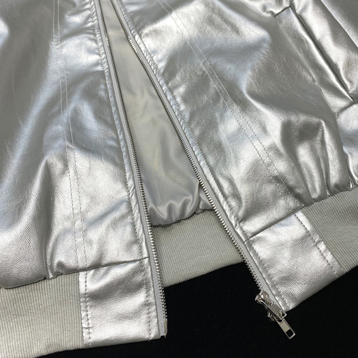 Metallic Grey Zip-Up Bomber Jacket