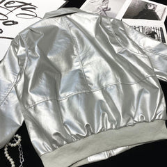 Metallic Grey Zip-Up Bomber Jacket