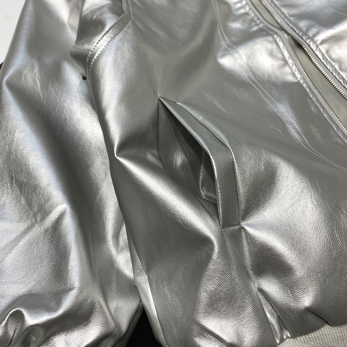 Metallic Grey Zip-Up Bomber Jacket