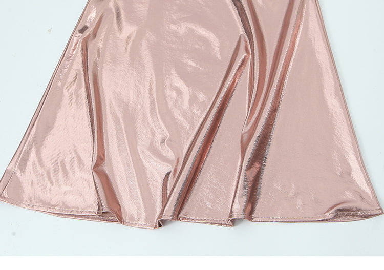 Metallic Pink Cowl-Neck Mini Dress