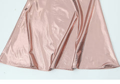 Metallic Pink Cowl-Neck Mini Dress