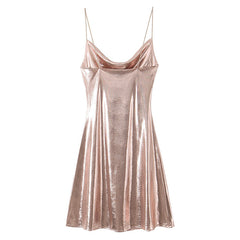 Metallic Pink Cowl-Neck Mini Dress