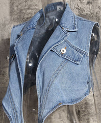 Blue Cross Wrap Denim Top