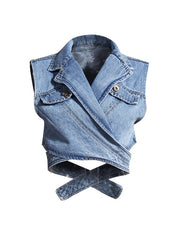 Blue Cross Wrap Denim Top