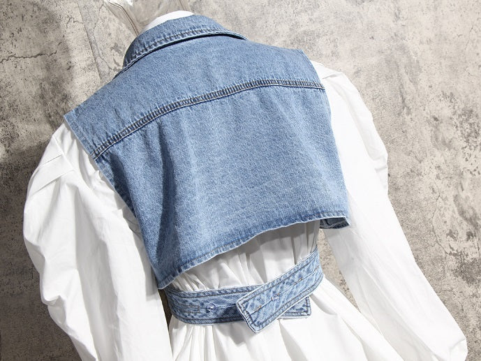 Blue Cross Wrap Denim Top