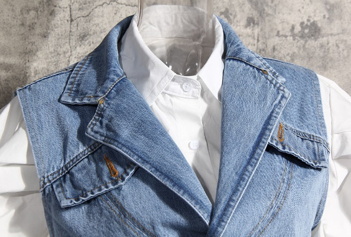 Blue Cross Wrap Denim Top