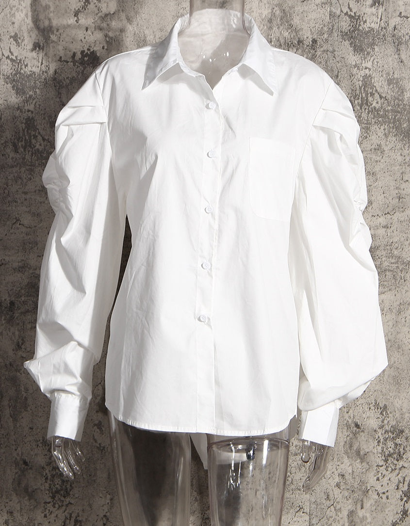 White Puffed Sleeve Shirt