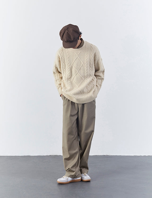 Milky White Rhombus Knitted Sweater