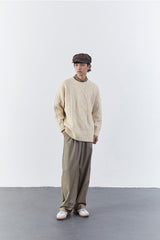 Milky White Rhombus Knitted Sweater