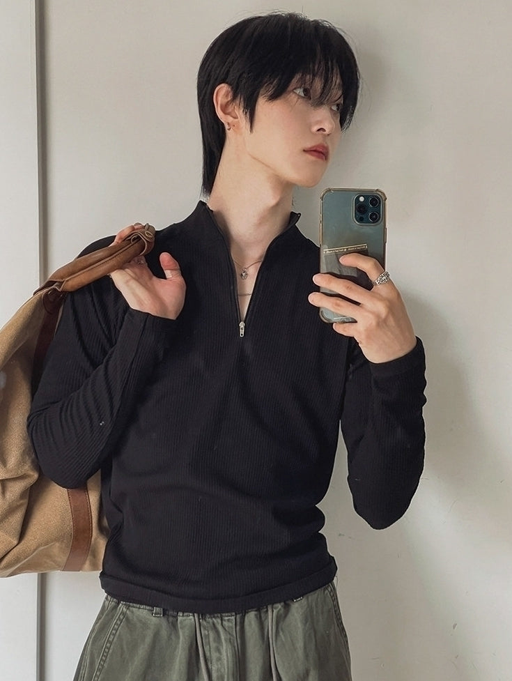 Minimal Half Zip Long Sleeve Fitness Shirt