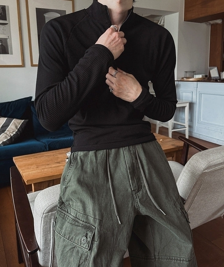 Minimal Half Zip Long Sleeve Fitness Shirt