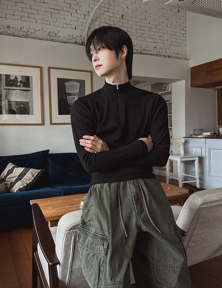 Minimal Half Zip Long Sleeve Fitness Shirt